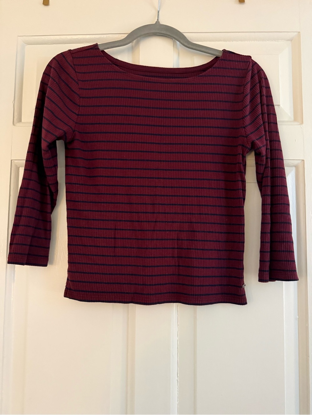American Eagle Outfitters Burgundy and Black Striped Boatneck Top